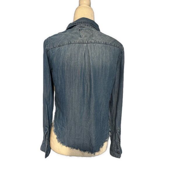 Rails Solid Blue Denim Jean Print Long Sleeve Button Down Top Xs - Picture 2 of 5